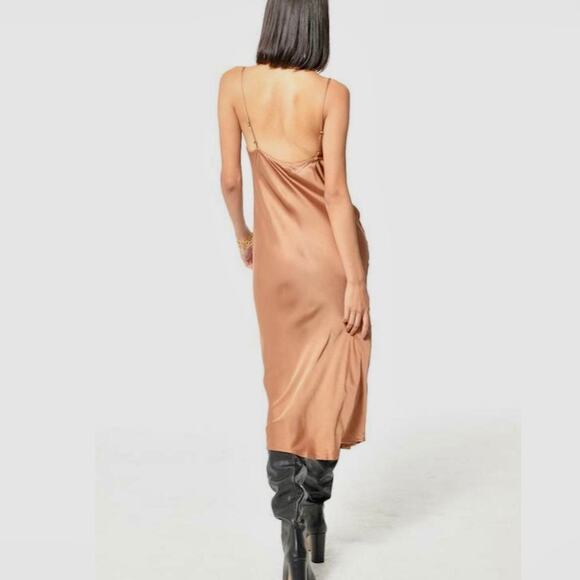 Young Fabulous and Broke Evie Satin midi Slip dress in Toffee Color size medium - Picture 4 of 16